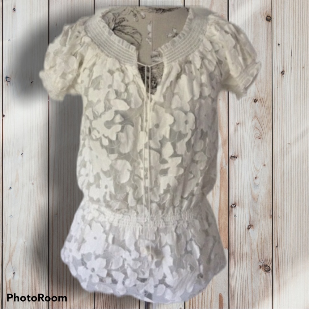 𝅺*kenar White Flower Lace Top S